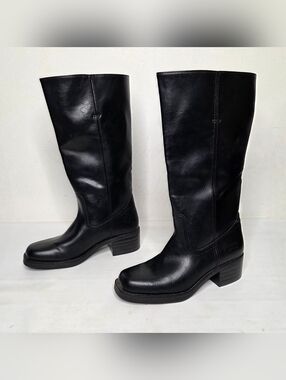 Frye and Co. Miranda 14 Boot Women 9M Stacked Heel Black Vegan Western Knee High